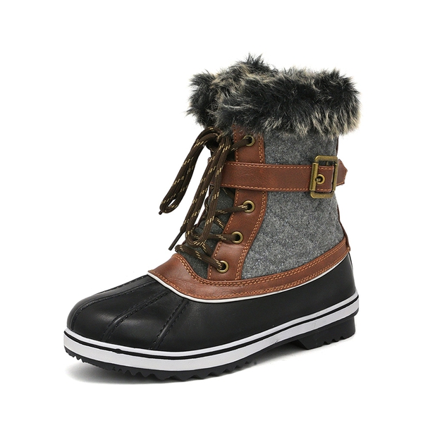 Mid Calf Faux Fur-Lined Winter Boots - BLACK GREY -  0